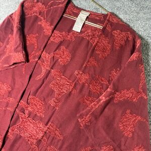 Chicos Women's Floral Fringed Kimono Topper‎ Red Embroidered S/M Short Sleeve